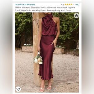 Sleeveless cocktail satin dress | deep red | midi length
